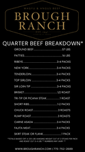 Load image into Gallery viewer, Brough Ranch quarter beef breakdown list with product quantities.