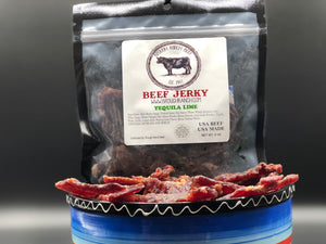 a wonderful looking jerky in a fun bowl and a bag of jerky